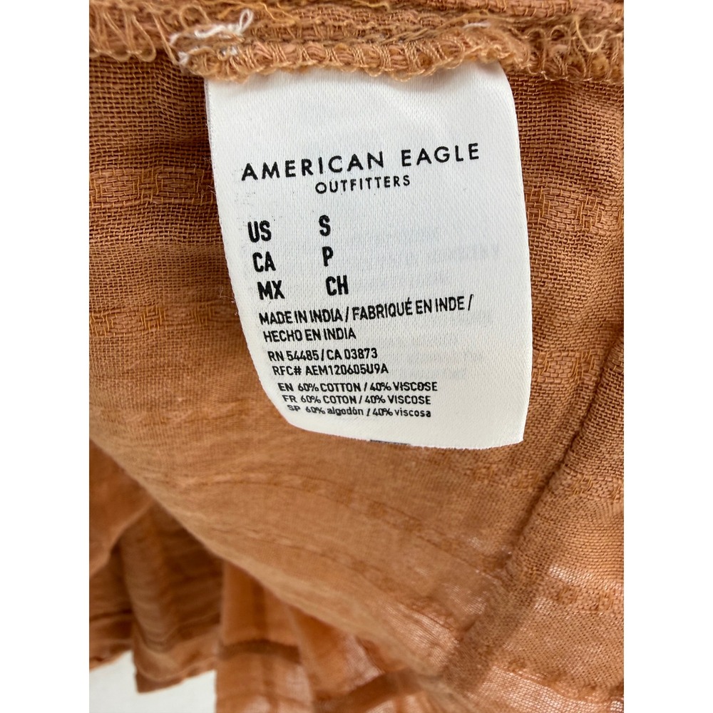 American Eagle Women Small Terracotta Tiered Babydoll Open Back Blouse NWT Y2K - Picture 3 of 5